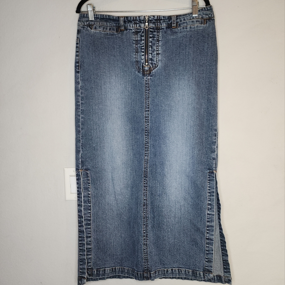 Venezia Lane Bryant Denim Maxi Skirt Size 14 Y2K 90s Vintage Side Slits